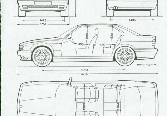 BMW M5 E34 (БМВ М5 Е34) - чертежи (рисунки) автомобиля
